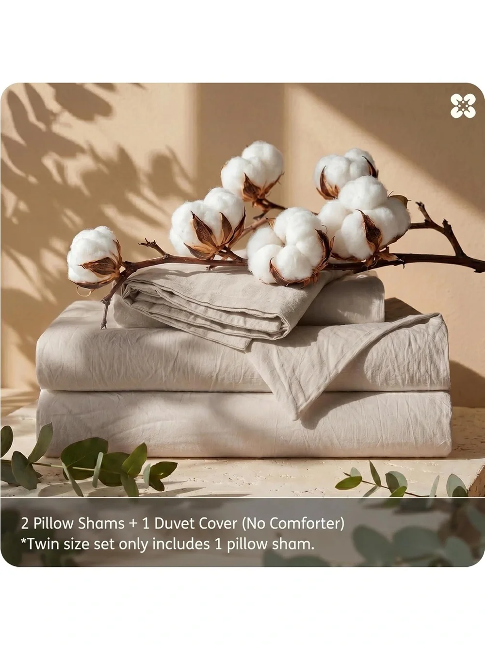 NEW Bedsure 100% Washed Cotton Duvet Cover Full Size - Linen Color Minimalist